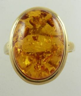 Amber 11.6 mm x 15.7 mm Ring 14k Yellow Gold