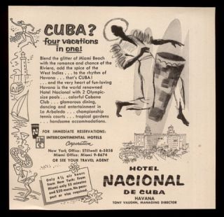 1955 National Hotel Nacional de Cuba Havana Conga Drum Art Vintage