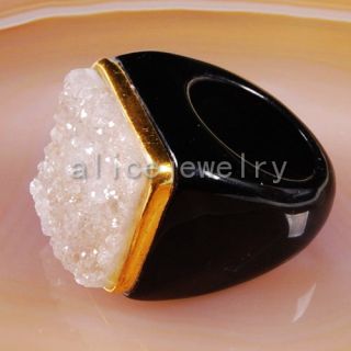 Size 6 Natural Agate Druzy Geode Inlay Ring Q258899