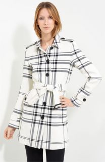 Burberry London Check Print Belted Wool Blend Trench