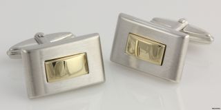 Modern Cufflinks   14k Polished Yellow Gold Sterling Silver Brushed