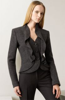 Armani Collezioni Ruffled Heathered Wool Jacket