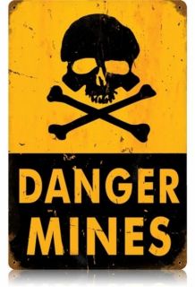 Danger Mines warning military vintaged metal sign