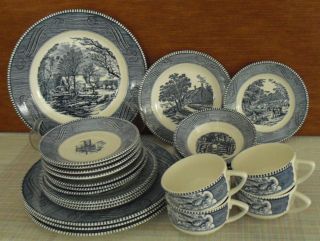 24 Pcs Royal China Currier and Ives Dishes