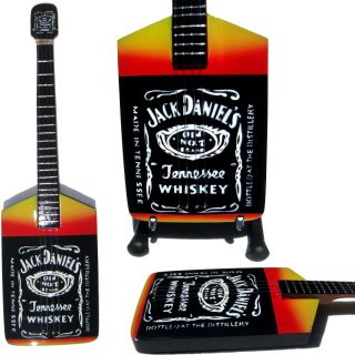 Miniature Guitar Jack Daniels with Stand Whiskey Bar Collectors Bass