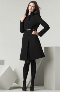 Burberry Matte Wool Crepe Coat with Patent Belt
