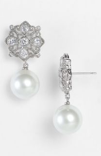 CZ by Kenneth Jay Lane Glass Pearl & Medallion Drop Earrings