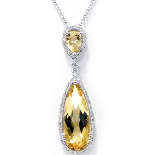86CT Citrine & Diamond Pave Halo Elegant Pendant Necklace 18 Chain
