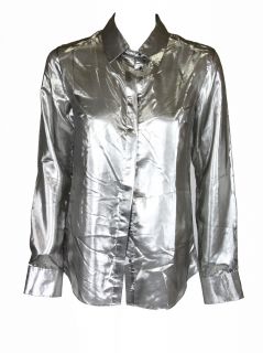 Cushnie Et Ochs Womens Metallic Silver Semi Sheer Collared Shirt 6 $