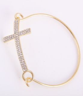  New Sideways Gold Cross Bangle Bracelet