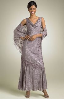 Alex Evenings Floral Burnout Gown with Shawl