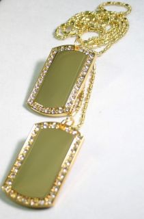2X Gold Plated Necklace Pendant Dog Tag CZ Iced Out Custom Military