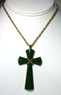 Avon Faux Jade Green Cross Necklace Large Chunky Vintage
