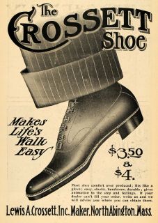 1903 Ad Lewis A Crossett Inc Shoe Maker North Abington   ORIGINAL