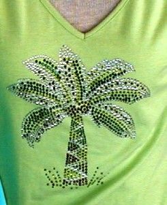 Embellished Rhinestone Tee Shirts Palm Tree