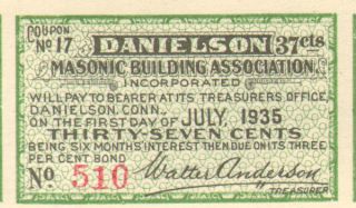 Danielson Masonic Building Connecticut Bond Certificate