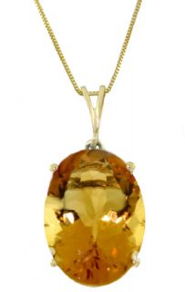 14k Gold Natural Citrine Oval Cut Gemstone Solitaire Pendant 18 Chain