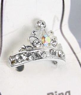 Sparkle Silver Crystals Tiara Crown Invisible Petite Toe Ring