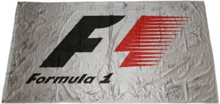 Formula 1 White 60x36 inches Flag Signed by 56 F1 Drivers Schumacher