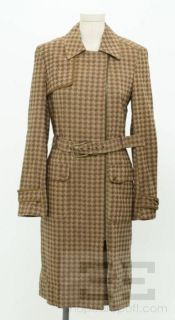 Cynthia Cynthia Steffe Tan Brown Houndstooth Leather Belted Coat Size