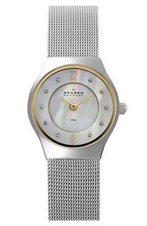 Skagen Mesh Mother of Pearl & Crystal Accent Watch