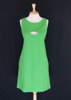 Cynthia Steffe Green Stretch Knit V Neck Sleeveless Shift Dress Size L