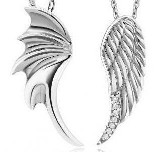 Wings w CZ Pendants 925 Sterling Silver Couple Necklaces