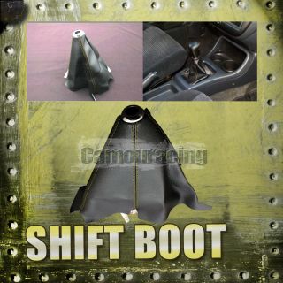 Black Yellow Stitch PVC Leather Manual Gear Shifter Shift Boot