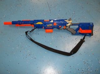 NERF GUN BLUE LONG STRIKE CS 6 N STRIKE w/ THREE CLIPS & SLING