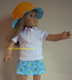 Doll Clothes Fits American Girl Aqua Blue Daisy Skirt