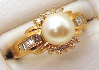 Diamonds 0.25ct VS2 Pearl Cultured 7mm 14K Yellow Gold Ring