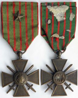 WWI WW1 World War One French Bronze Cross Croix de Guerre Medal 1914