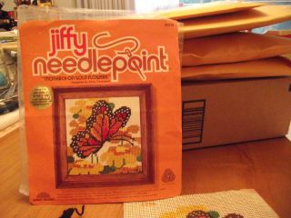 1978 Chris Davenport for Jiffy Needlepoint Monarch on Gold Flowers
