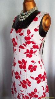 NWT David Meister Dress 10 Sleeveless Red & White Cotton Floral FINAL
