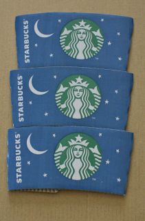 Set of 3 Limited Edition Starbucks Moon and Stars Cup Sleeves
