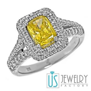 02ct canary yellow cushion brilliant cut diamond engagement ring