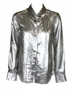 Cushnie Et Ochs Womens Metallic Silver Semi Sheer Collared Shirt 6 895
