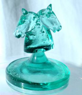 Heisey Double Horsehead Paperweight in Dalzell Green