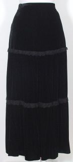 nwt dana buchman black velvet lace trim tiered long skirt xl