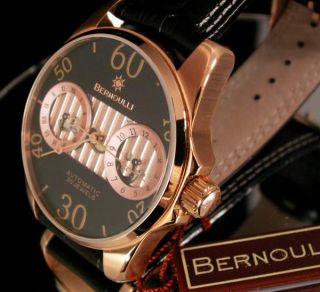 New Bernoulli Automatic Mens Dual Time Watch $989 MSRP