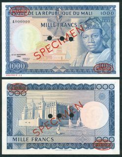  Mali 1000 Mille Francs Specimen de La Rue Banknote Papermoney
