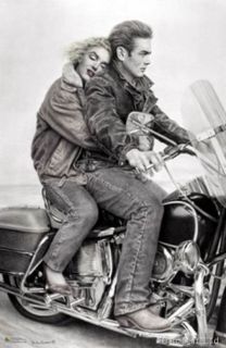 Marilyn Monroe James Dean Riding on A Harley Davidson Large New Poster