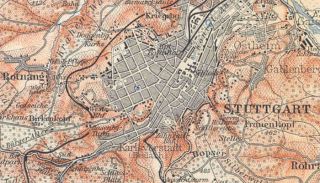Germany 1910 Stuttgart and Environs Old Vintage Map Plan