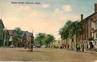 Main Street and Shops Early Danvers MA Postcard
