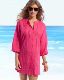 Ralph Lauren Pink Button Front Darcy Tunic Swimsuit Cover Up Large $61