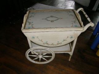 RARE French Tole Painted Tea Cart Mid Century Yet Shabby Chic or