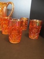 Imperial Daisy Marigold CARNIVAL GLASS DRINKING SET Pitcher 8 Glasses