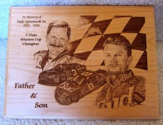 Dale Earnhardt SR and Jr Hardwood NASCAR Father Son Plaque