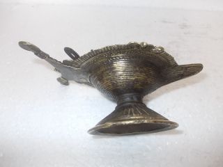  RARE Old Beautiful Peacock Figure Brass Temple Oil Lamp Deepak