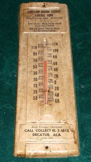 DECATUR AL ANTIQUE ADVERTISING THERMOMETER Guntharp Brown FUNERAL HOME
